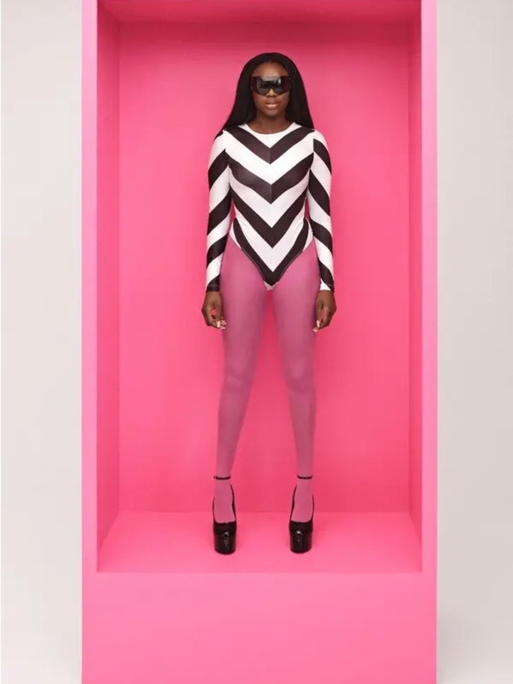 SOMETHING NEW Anne Chevron Long Sleeve Bodysuit